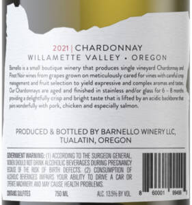 2021 Chardonnay Back Label
